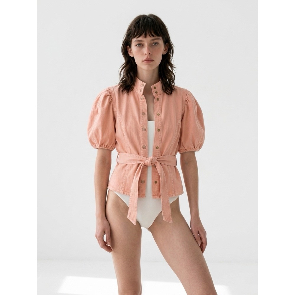 Zimmerman Blouse button-down front voluminous half-length puff sleeves (7-b66)